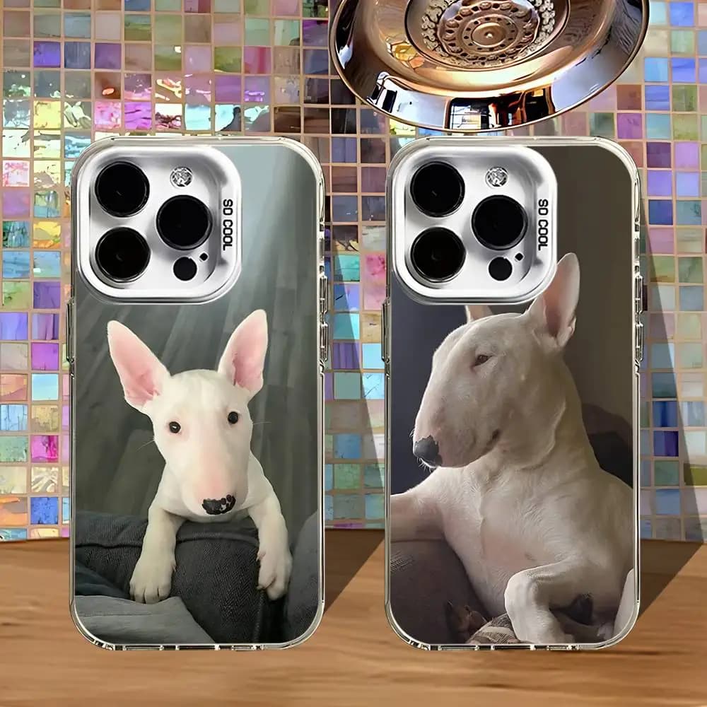 Phone Case For iPhone 16,15,14,13,12,11,Pro,XS,Max,Plus,Mini,SE4,E White Matte Shockproof Funny Bull Terrier Dog Cover