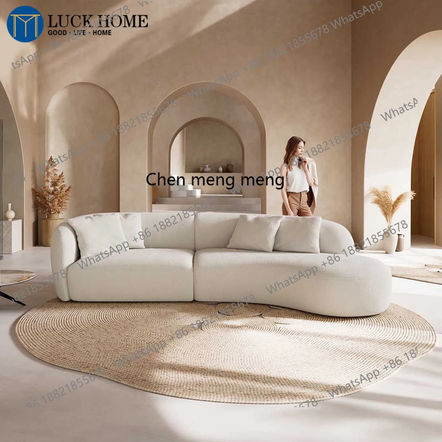 Cream wind curved sofa beauty salon hotel lobby lounge area creative special-shaped sofa