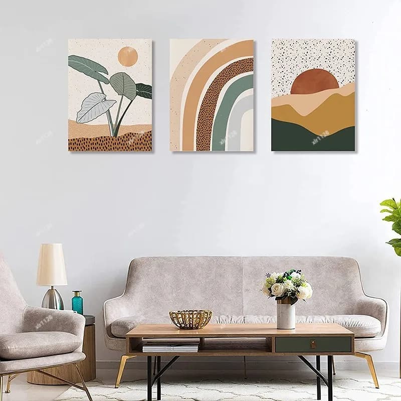Nordic Abstract Geometric Plant Art Canvas Print Minimalist Fresh Wall Art Living Painting