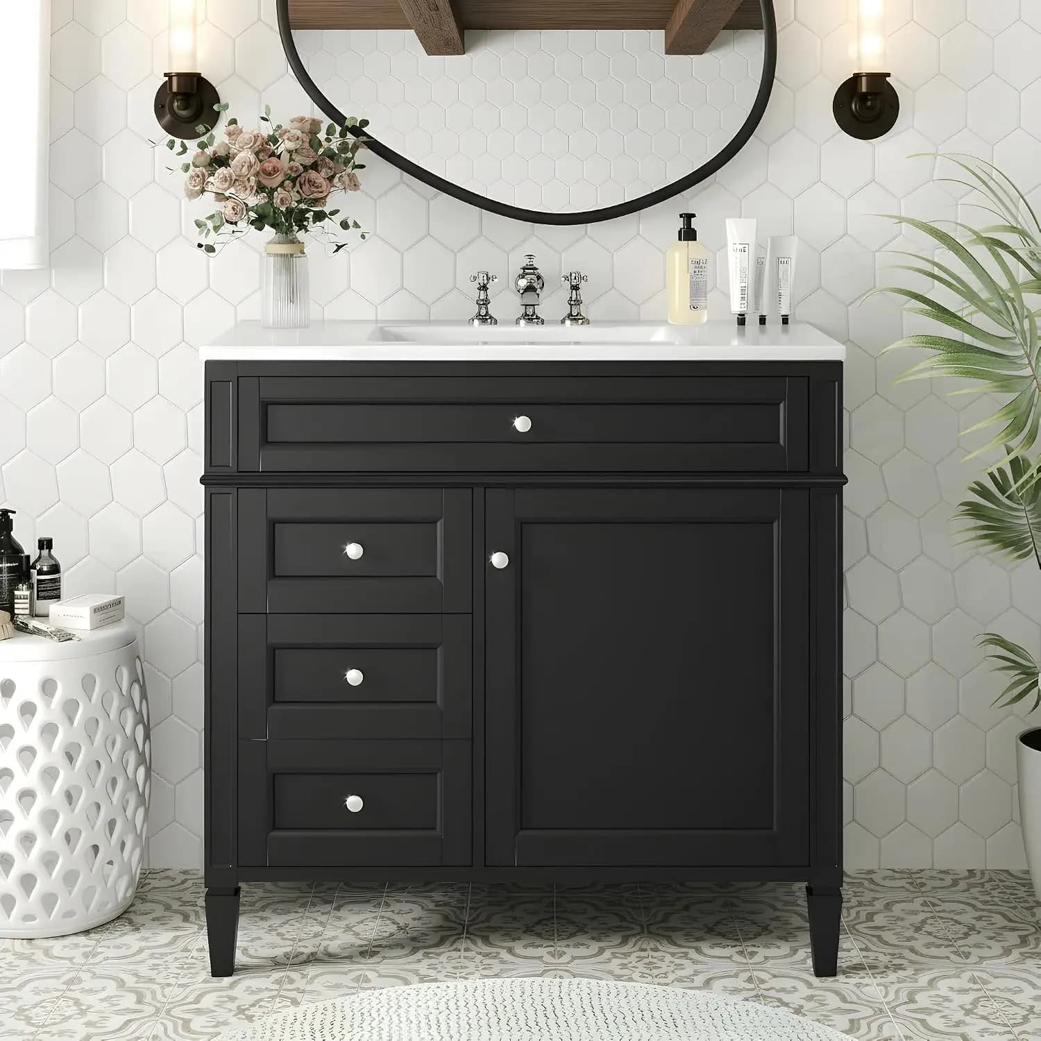 Bathroom Vanity Storage Cabinet with 2 Drawers & 1 Door, Top Tip-out Drawer, Solid Wood Frame, Painted Finish, Customized