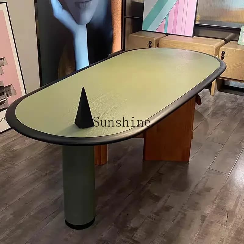 Nordic medieval oval solid wood double color home dining table  FT