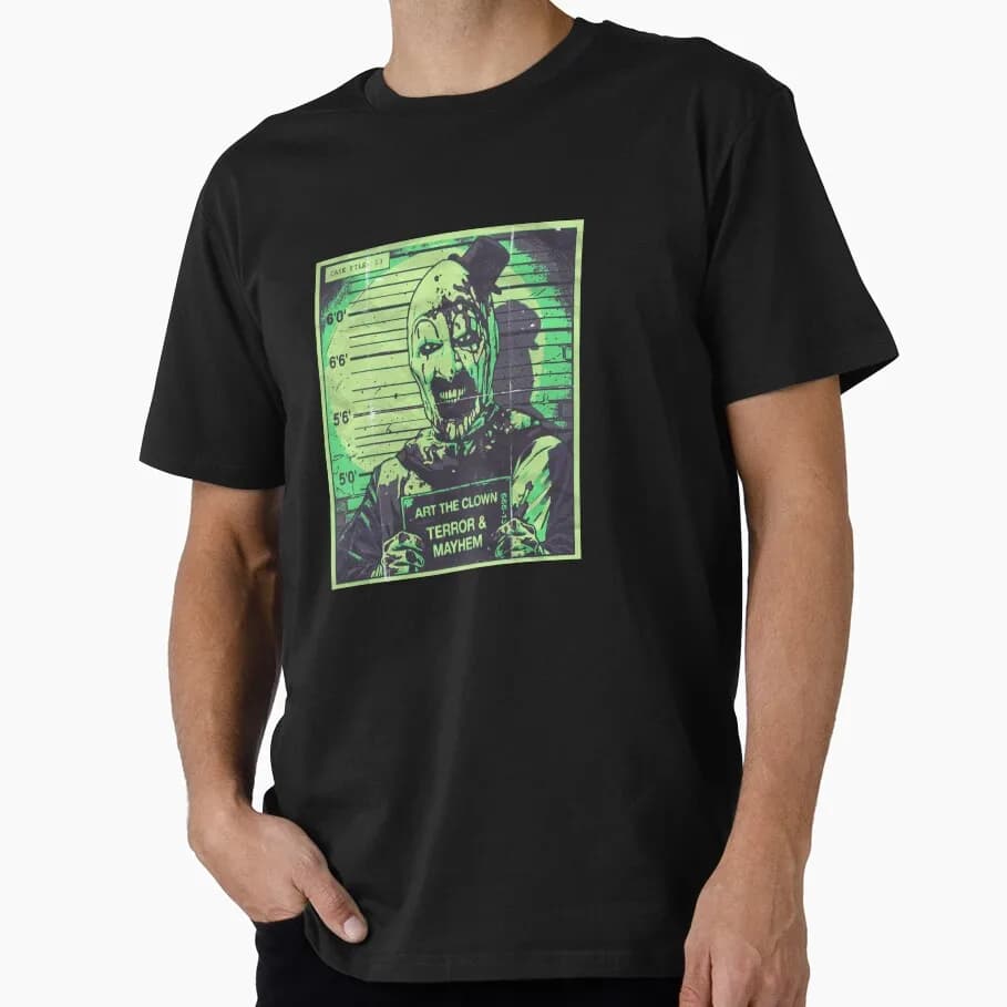 Art Mug Shot Retro Horror Movie Terrifier Art The Clown Killer Scary Halloween Gift T Shirt Short Sleeve Graphic clothes All