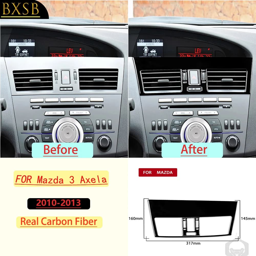 For Mazda 3 Axela 2010-2013 Central air Vent outlet Panel Kit Trim Real Soft Carbon Fiber Interior Accessories Decoration Sticke