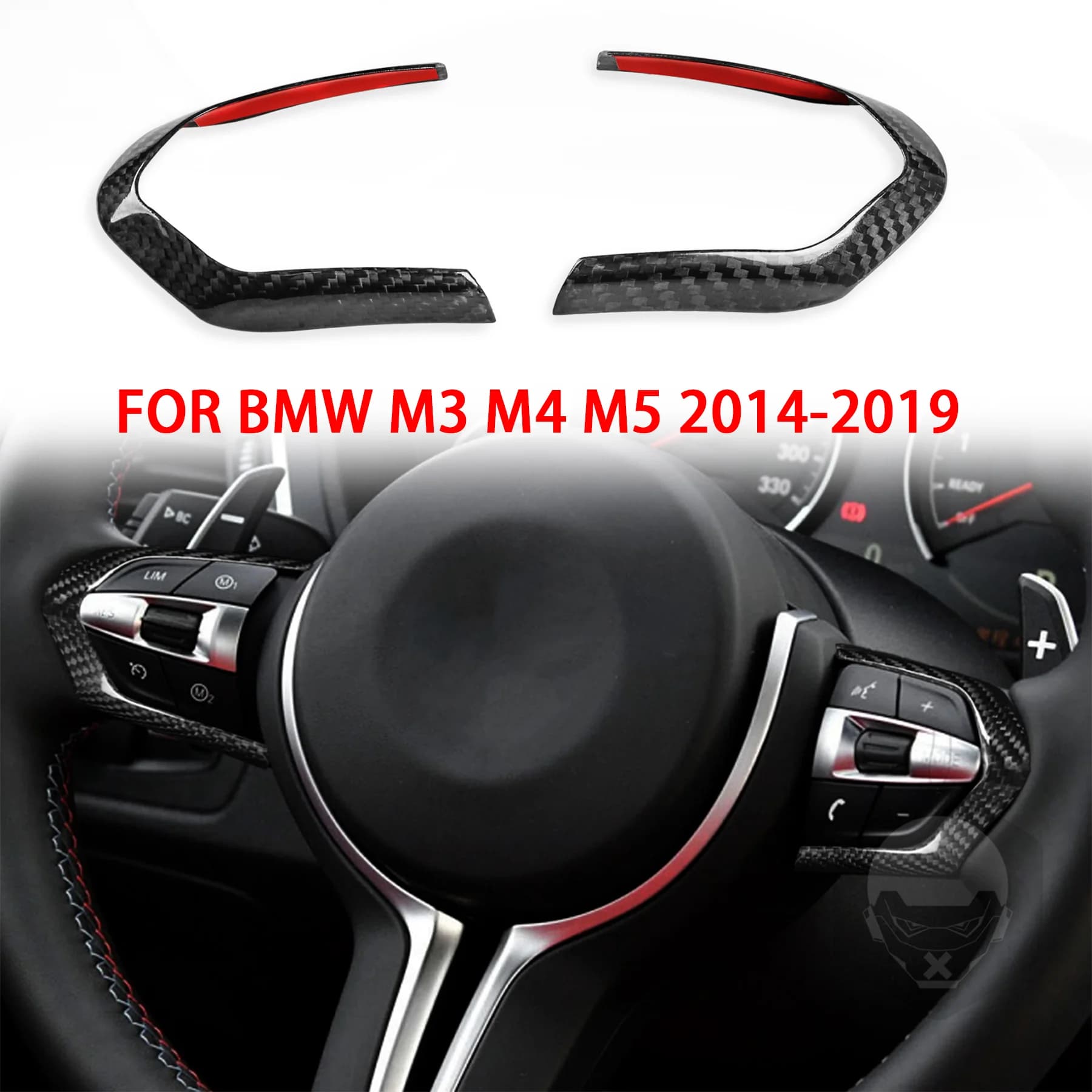 FOR BMW M3 M4 M5 2014-2019 Realistic Carbon Fiber Car Steering Wheel Multifunctional Button Panel Interior Accessories Sticker