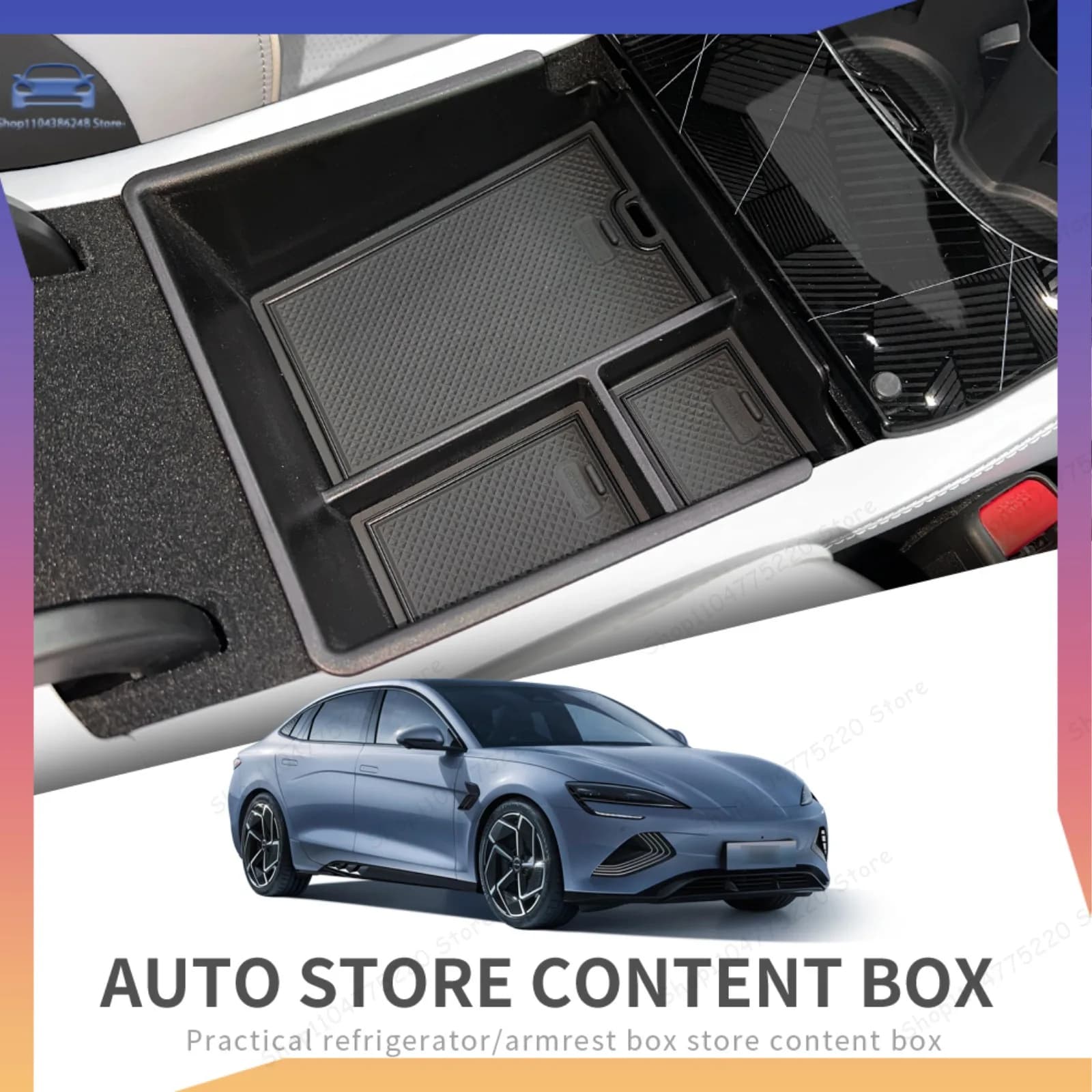 Center Console Armrest Storage Box Central Tray Organizer Accessories Tidying Black For BYD Seal EV