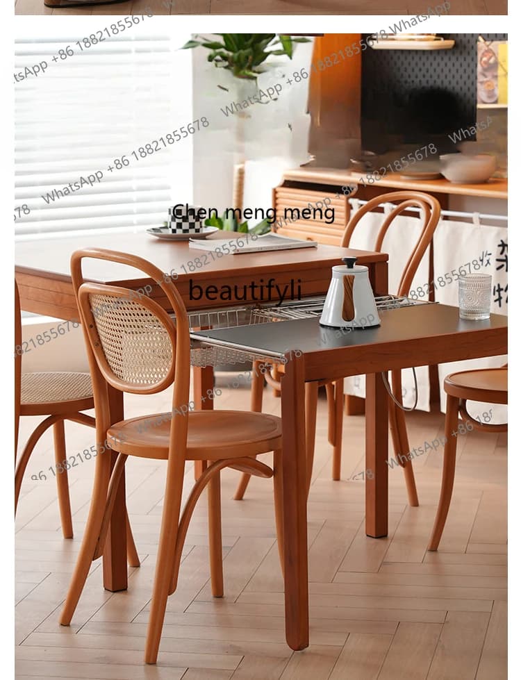 Modern Nordic Solid Wood Dining  Stretchable Camping Table Cherrywood  Outdoor Picnic Telescopic Table Long Table