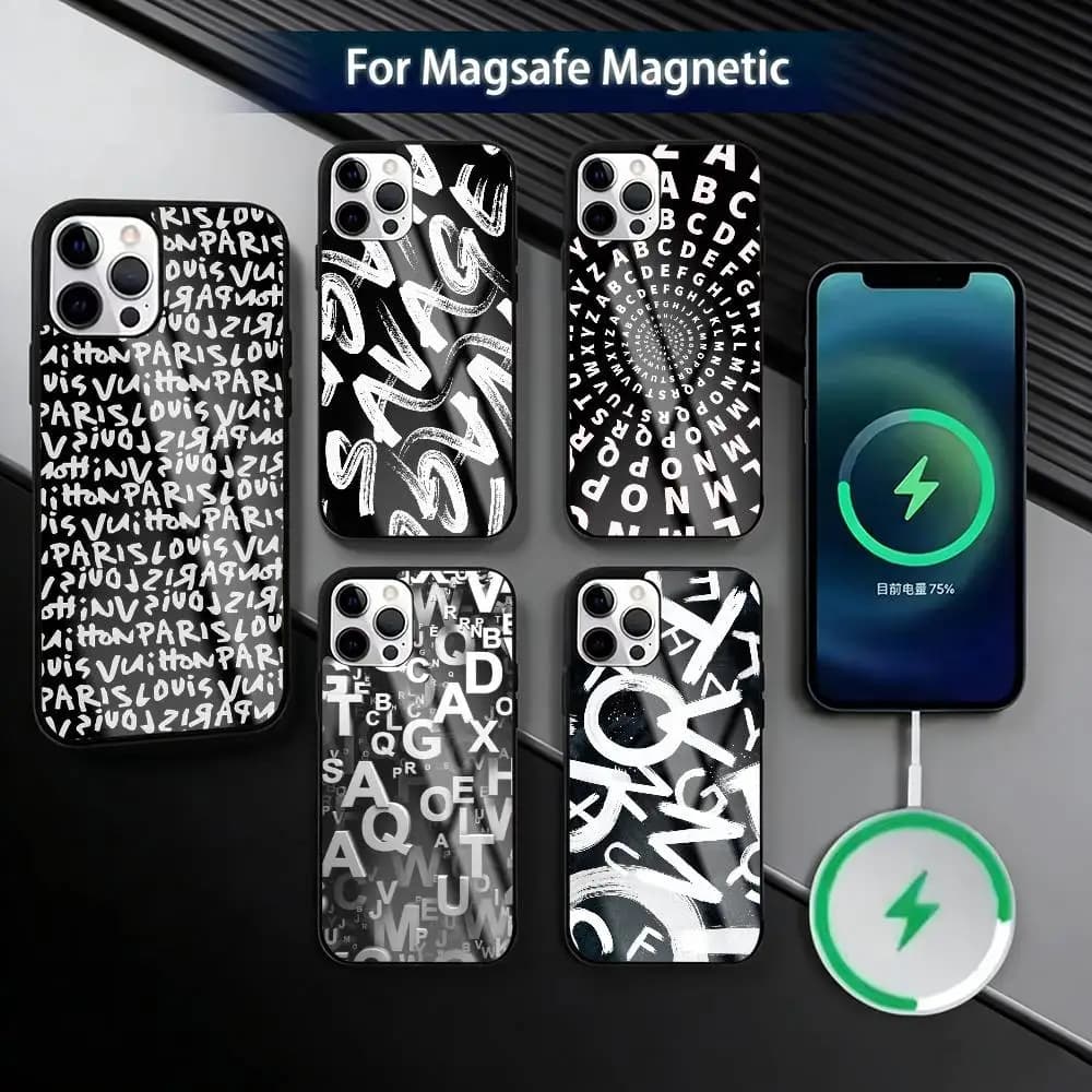 Simple Letter Patterns Folds Texture  Phone Case For iPhone17,16,15,14,13,12,11 Plus,Pro Magnetic with Magsafe Wireless Charging