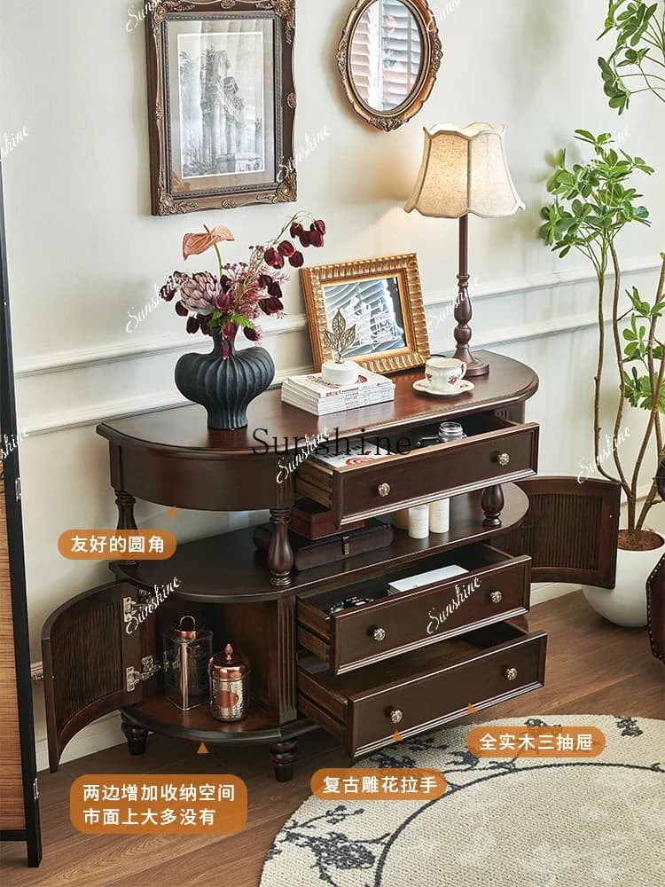 American-style entrance cabinet, retro style, all solid wood, high-end feeling, foyer entrance storage cabinet   FT