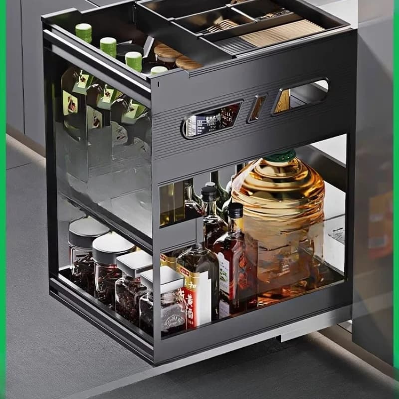 Seasoning basket kitchen cabinet drawer type aluminum alloy inner shelf narrow cabinet