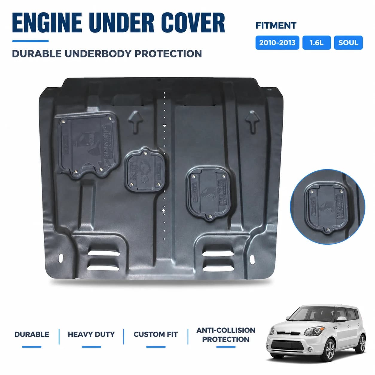 2010-2013 1.6L Engine Guard For Kia Soul Underbody Protection Anti Collision Design Custom Fit Heavy Duty Road Debris Defense