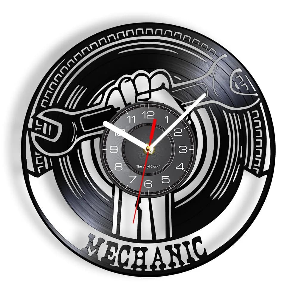 Garage Decorative Vinyl Record Wall Clock Modern Mechanic Tools Car Service Wall Decor Wrench Wall Clock Gift For Repairman