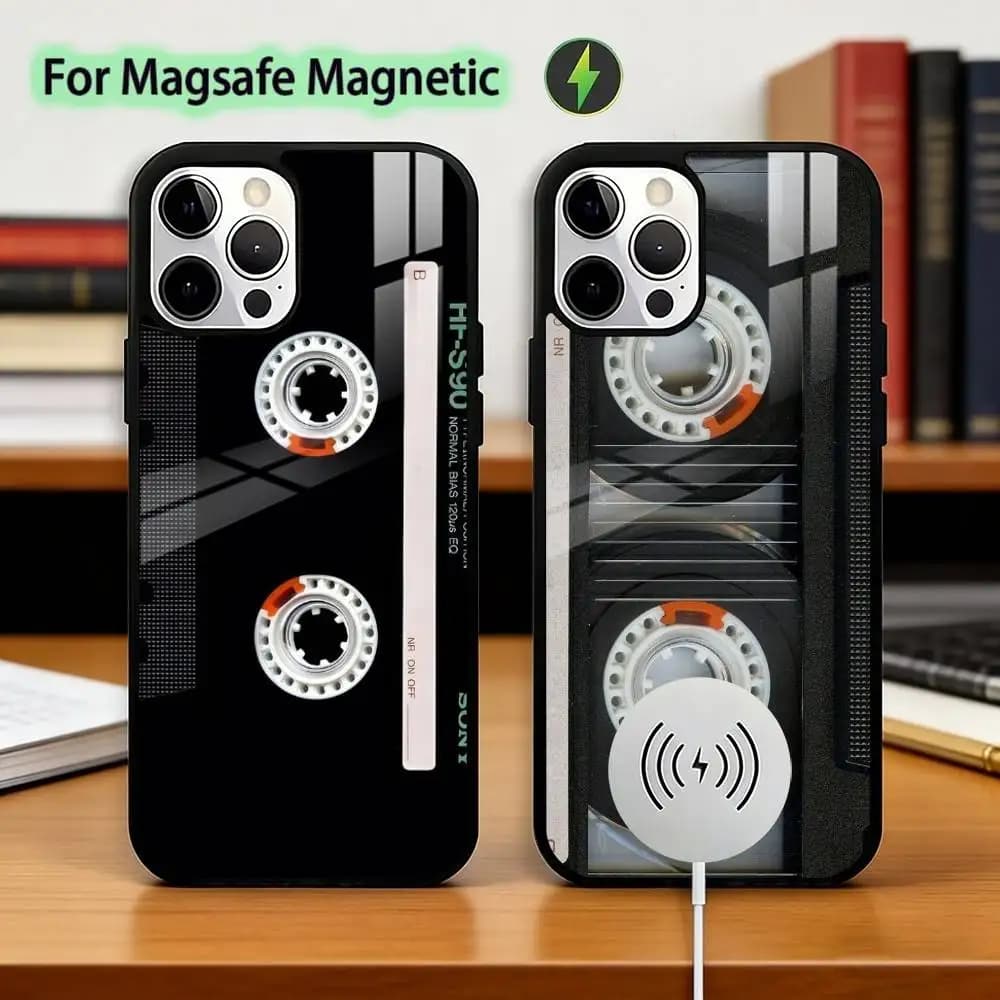 Cassette Tape S-Soft Phone Case For iPhone17,16,15,14,13,12,11 Plus,Pro Magnetic with Magsafe Wireless Charging