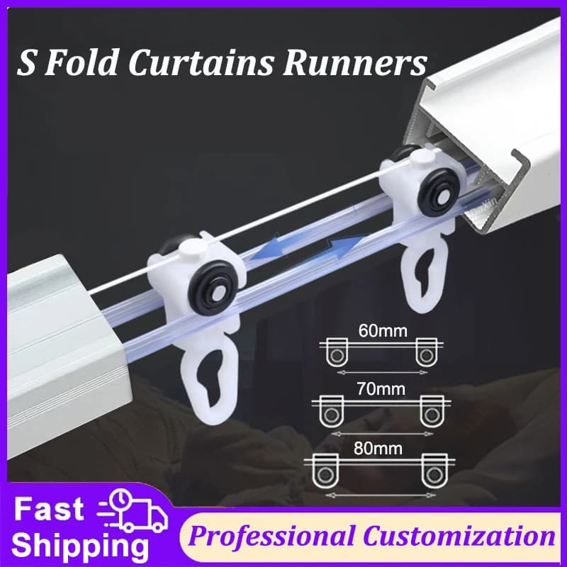 S Wave Curtain Runner with Wheels 60/70/80mm S Ripple Fold Curtain Track Runners for Electric Jialisi Curtain Rail Accessories
