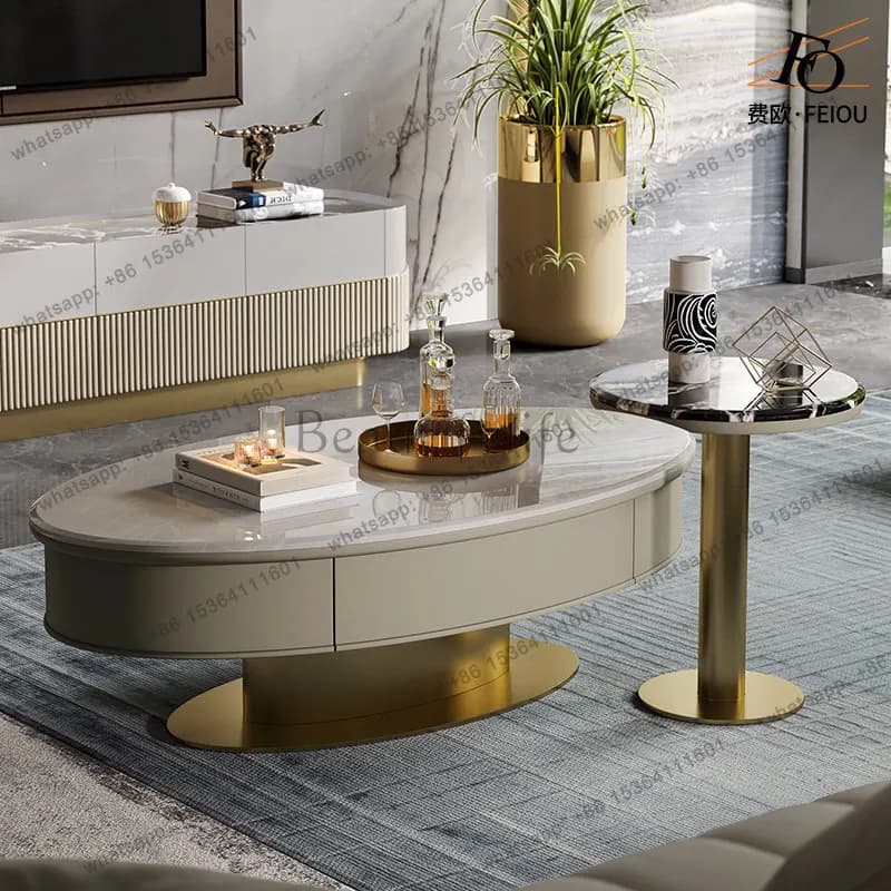 Light luxury coffee table model room living room custom senior designer fashion marble oval