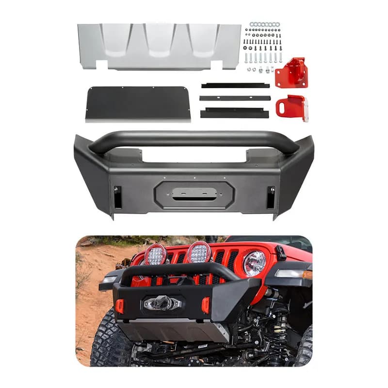 For 4x4 Accessories Steel Short Style Winch Mount Tubular Bull Bar Front Bumper With Skid Plate For Jeep Wrangler JK 07-17