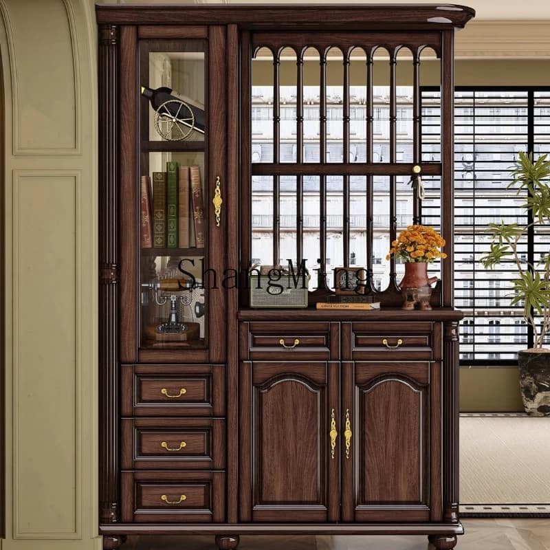 SM medieval solid wood screen cabinet, home wine cabinet, opposite door, living room sofa partition locker