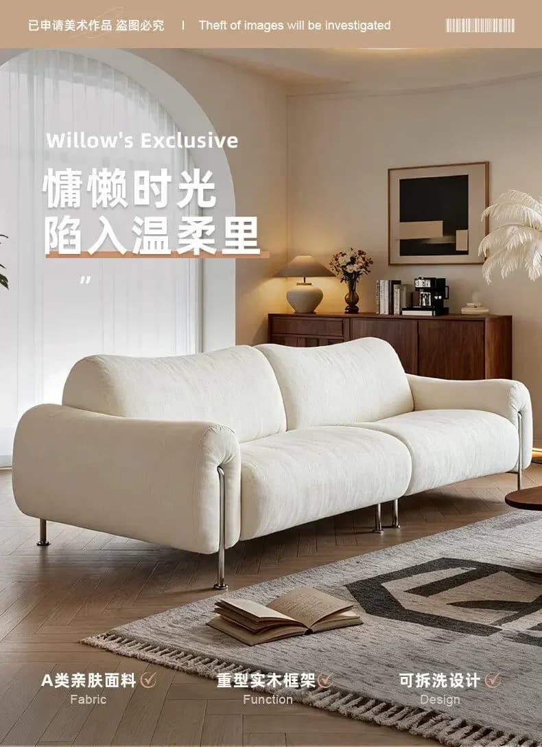 Chenier Removable And Washable Anti-cat Scratch Antique Small Apartment Straight Row High-footed Bamboo Fabric Sofal16
