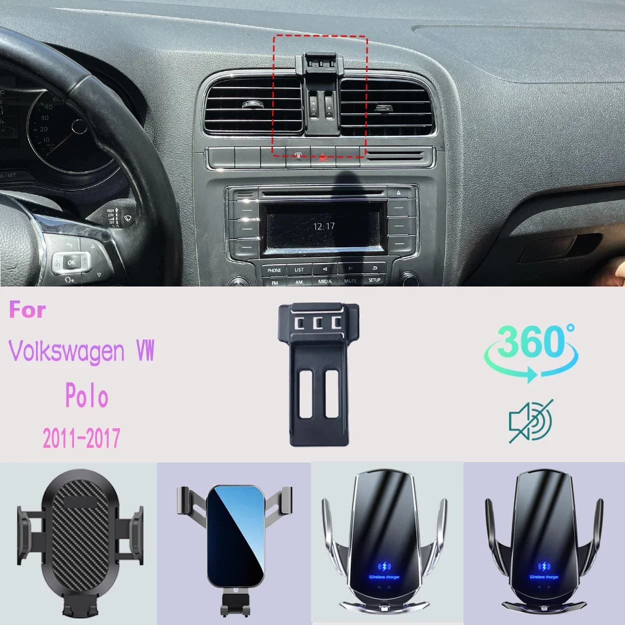 Car Phone Holder For Volkswagen VW POLO 2011 2012-2017 5th Gen Mobile Phone Support Car Mounts Wireless Charging Car Accessories