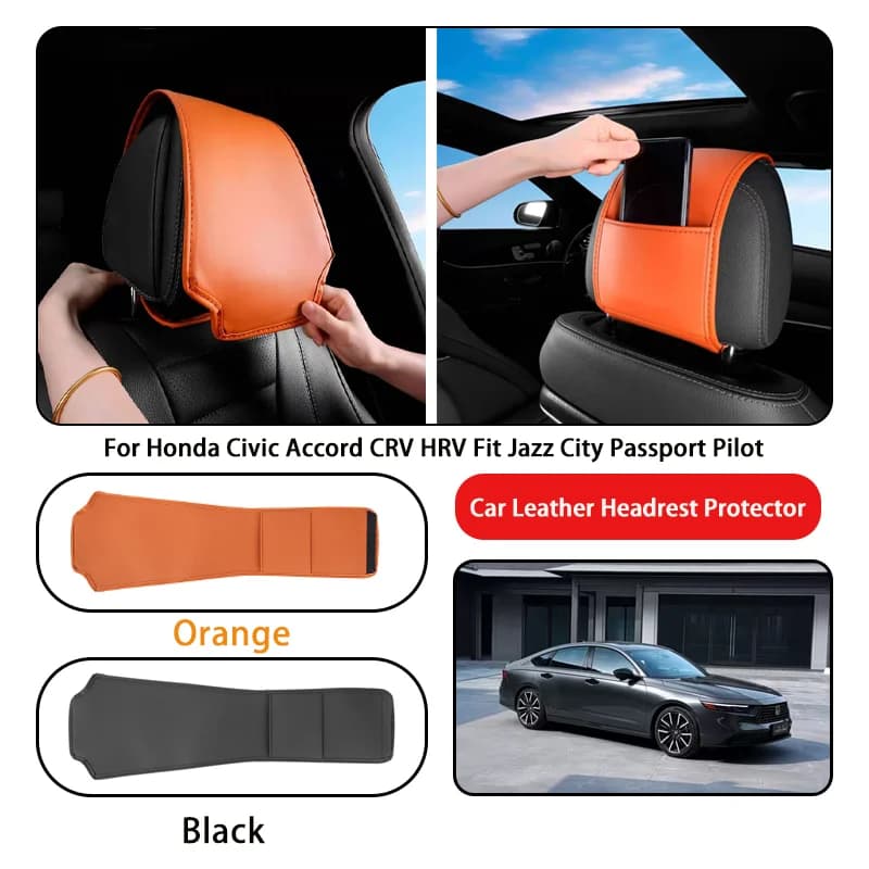 Leather Car Headrest Cover Anti-dirty and Wear-resistant For Honda Civic Accord CRV HRV Fit Jazz City Passport Pilot