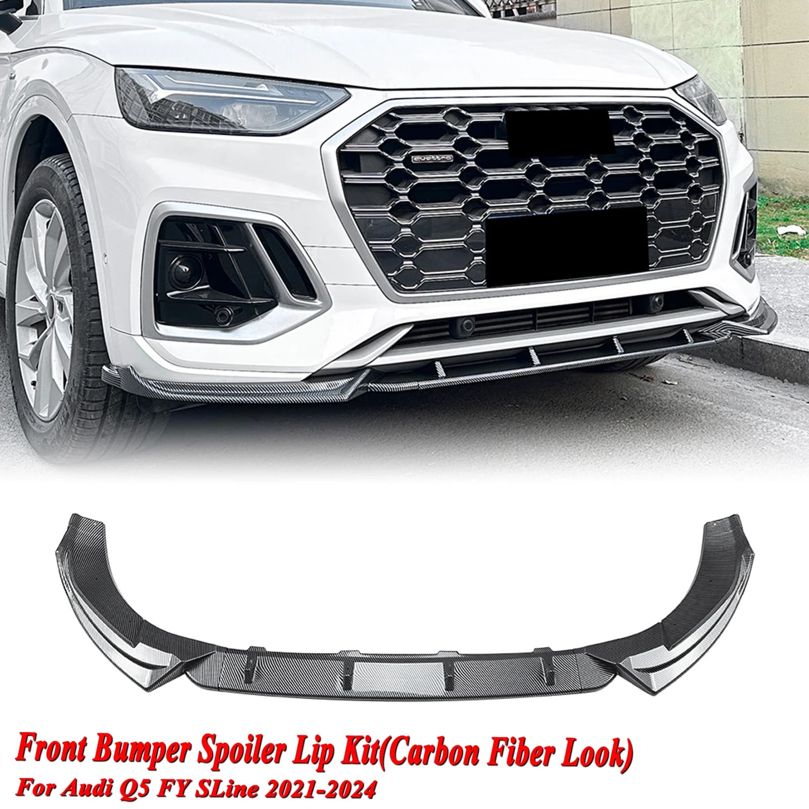 For Audi Q5 FY SQ5 Sportback S Line 2021-2024 Front Bumper Spoiler Lip Carbon Look/Gloss Black Lower Blade Protector Splitter