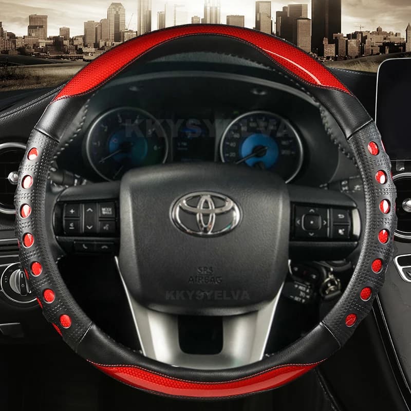 Carbon Fiber Leather Car Steering Wheel Cover For Toyota Fortuner 2016-2019 2021 Hilux 2015-2019 2020 2022 Auto Accessories