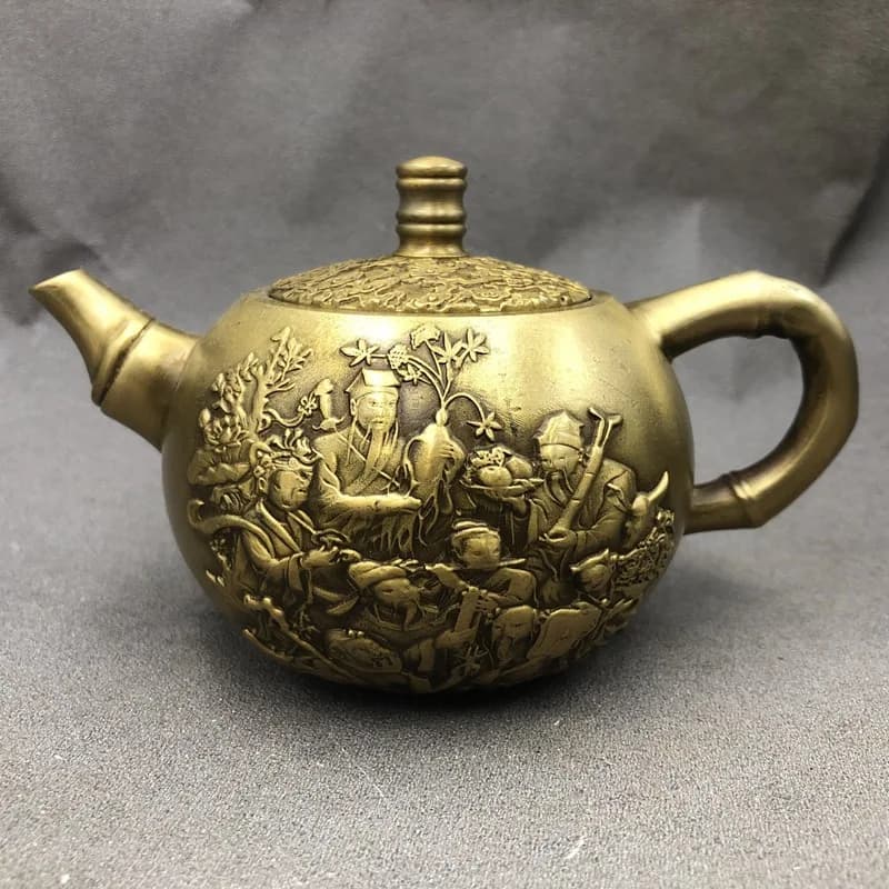 Antique miscellaneous items: , wine , water , Eight Immortals pot, home craft ornament, practical small copper p