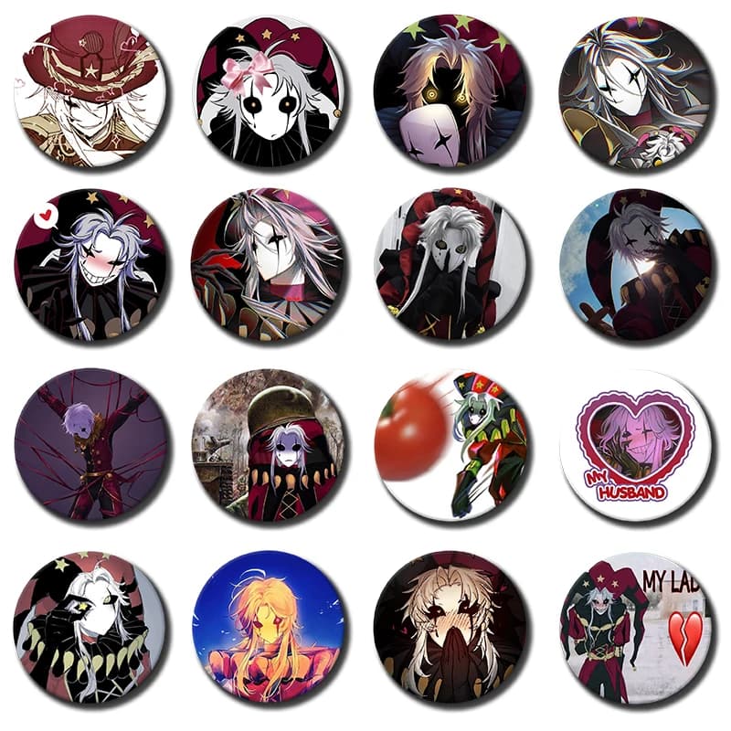 58mm Game The Freak Circus Soft Button Pin Pierrot Cosplay Kawaii Joker Clown Brooches Badge Bag Accessories Fans Collect Gifts
