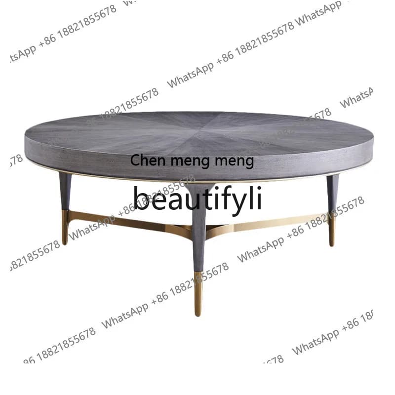 Designer round solid wood coffee table simple and creative modern light luxury living room model room coffee table customization