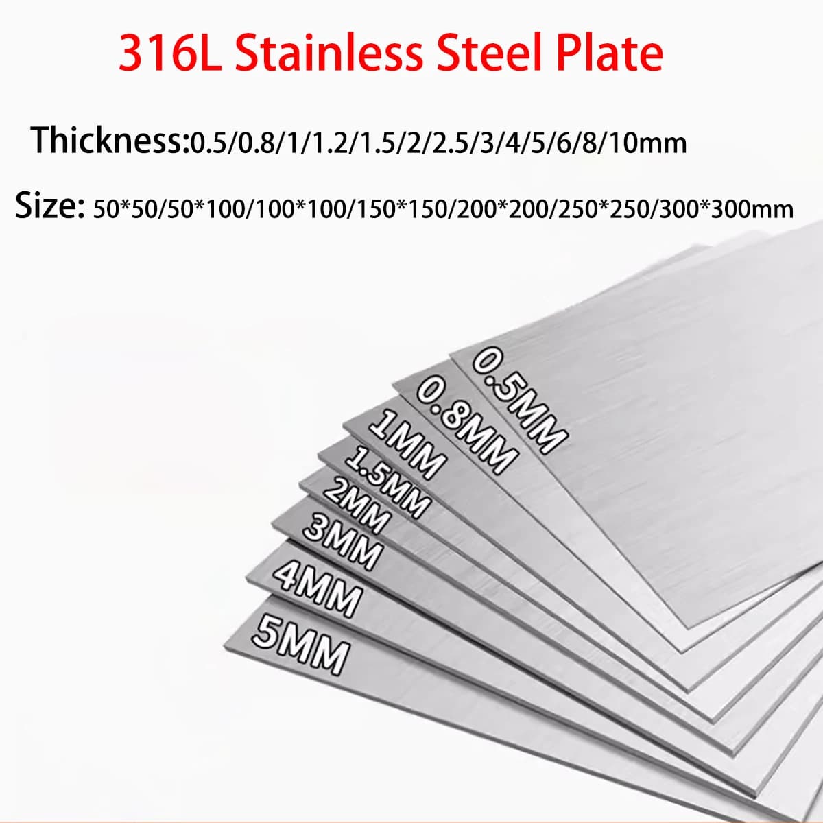 316L Stainless Steel Thickness0.5-10mm Square Plate Polished Plate Sheet 50x50 50x100 100x100 150x150 200x200 250x250 300x300