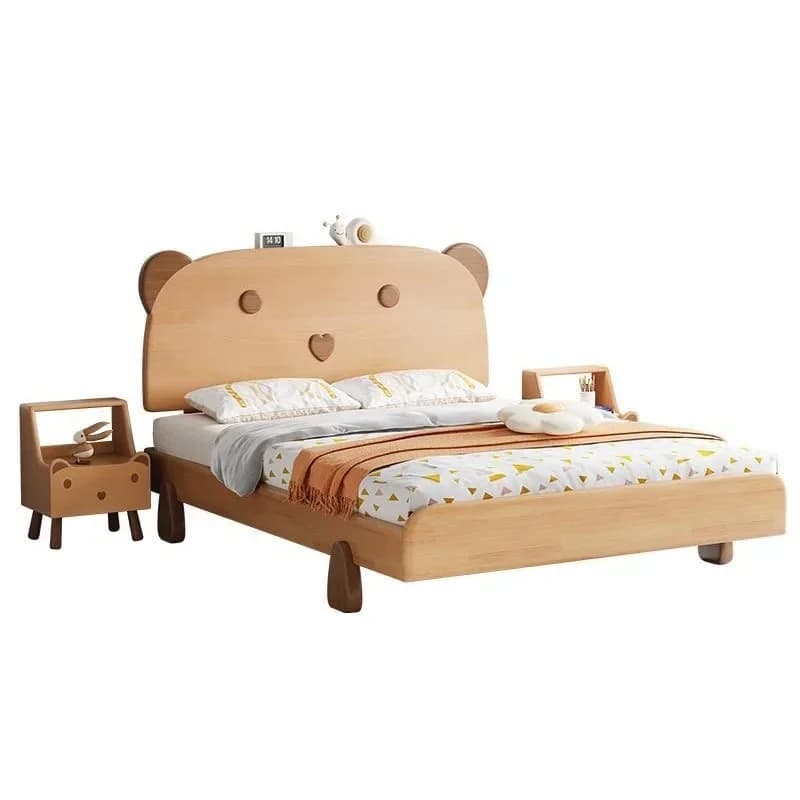 Solid wood children's bed boys and girls bear cartoon beech single bed