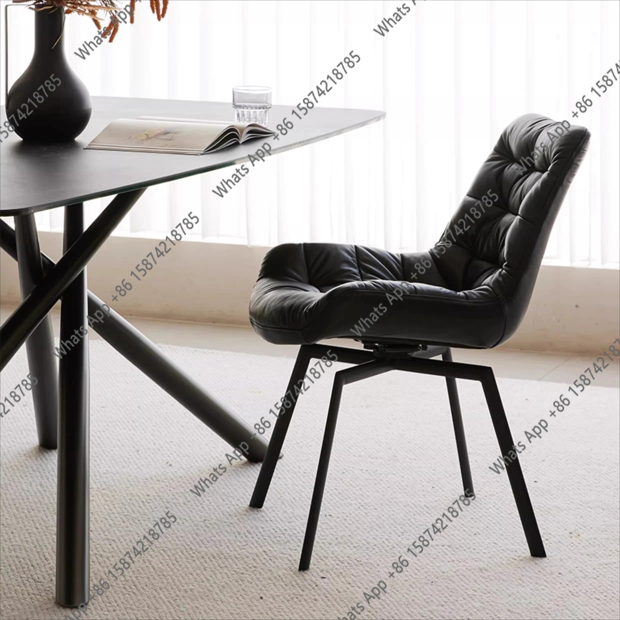 All-leather dining chair rotatable light luxury high-end new retro medieval restaurant backrest chair