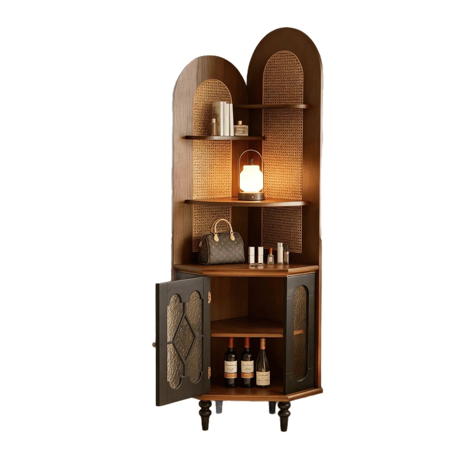 Yjq retro solid wood corner corner cabinet medieval solid wood living room corner shelf storage cabinet