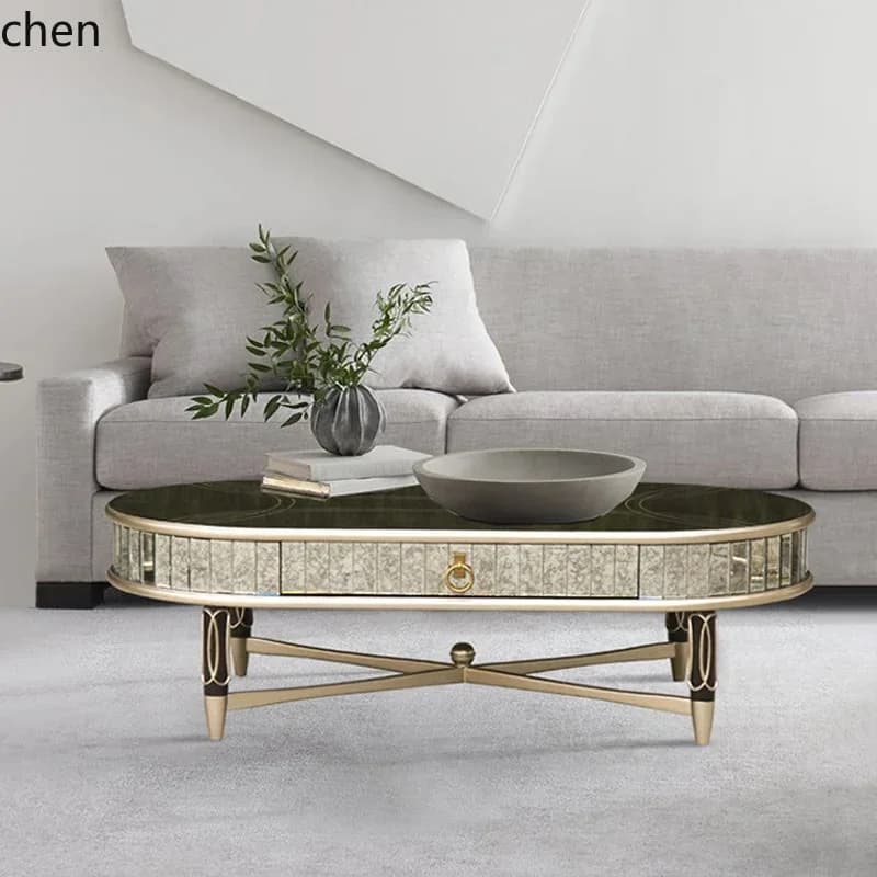 GZ-2 Modern Coffee Table Size Apartment Living Room Household Small Tea Table Glass Oval Tea Table TV Cabinet Group