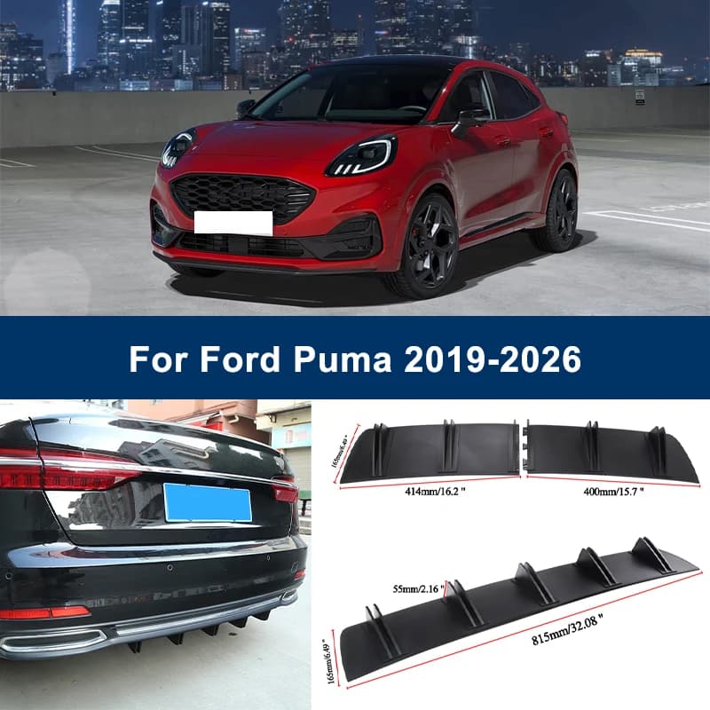 2-Segment Shark Fin Rear Diffuser For Ford Puma 2019-2026 2020 2021 2022 Rear Bumper Lip Splitter Chassis Spoiler Tuning Parts