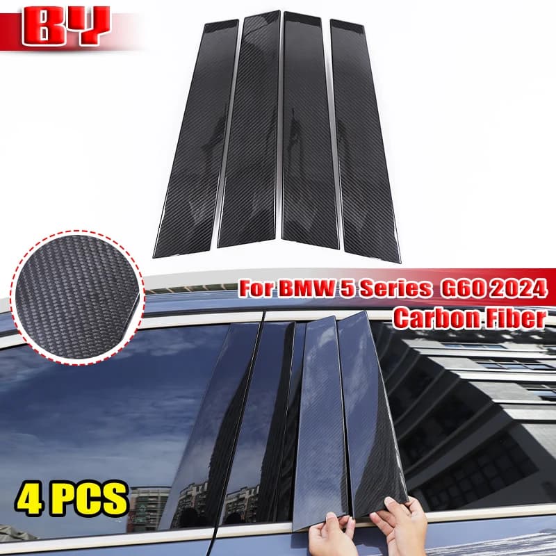 Fit For BMW 5 Series i5 G60 2024 Carbon Fiber Car Window Door Column B C Pillar Post Cover Trim Stiker Car Accessories