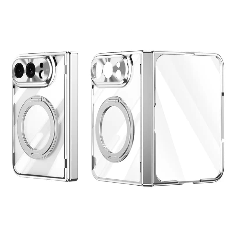 Transparent Magnetic Rotating Stand Holder For Magsafe Case For iPhone Duo Magnetic Center Shaft Protect Glass Shockproof Cover