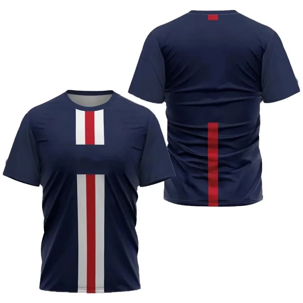 Breathable Sports T-Shirt with Round Neck, Striped Printed Design, Casual for Outdoors, Summer Sports Top for Men, Hot Sale, Bad