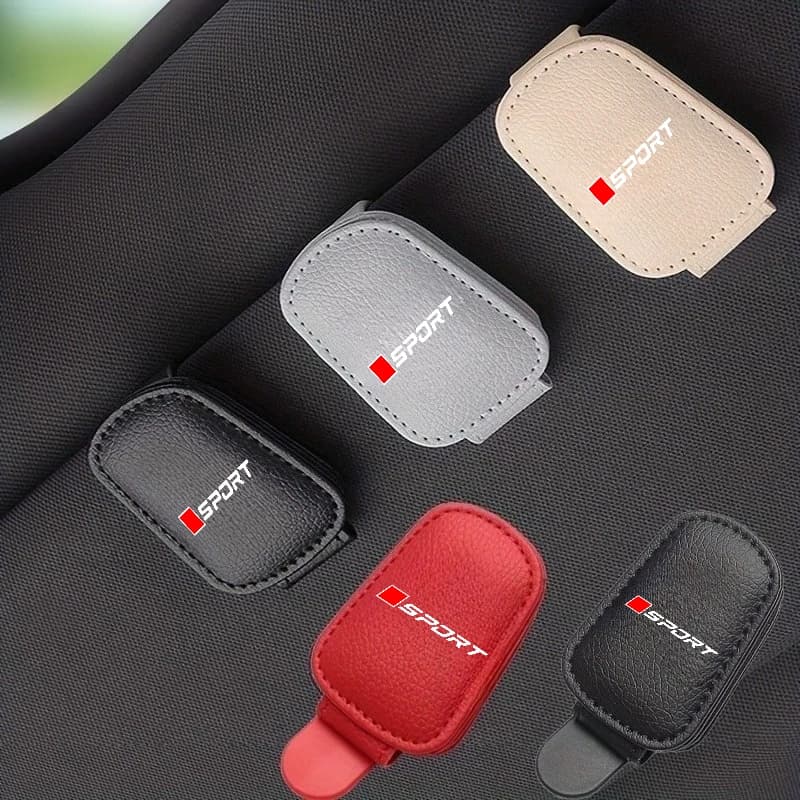 Magnetic PU Leather Fashion Eyeglass Holder for Car Sun Visor - Adjustable Black Eyeglass Clip with Stitching