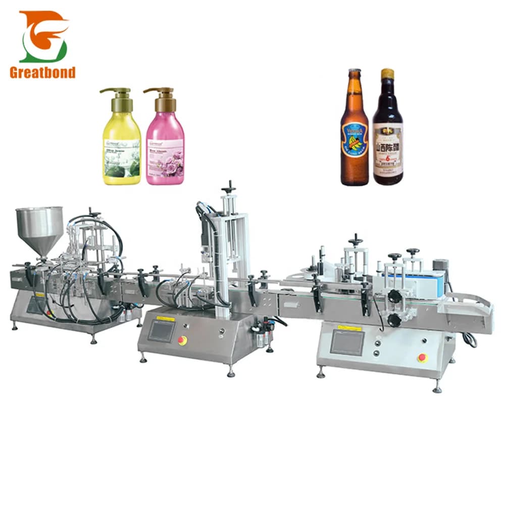 Production Line Cosmetics Essential Lotion Perfume Detergent Shampoo Round Bottle Packing Capping Labeling Filling Machine