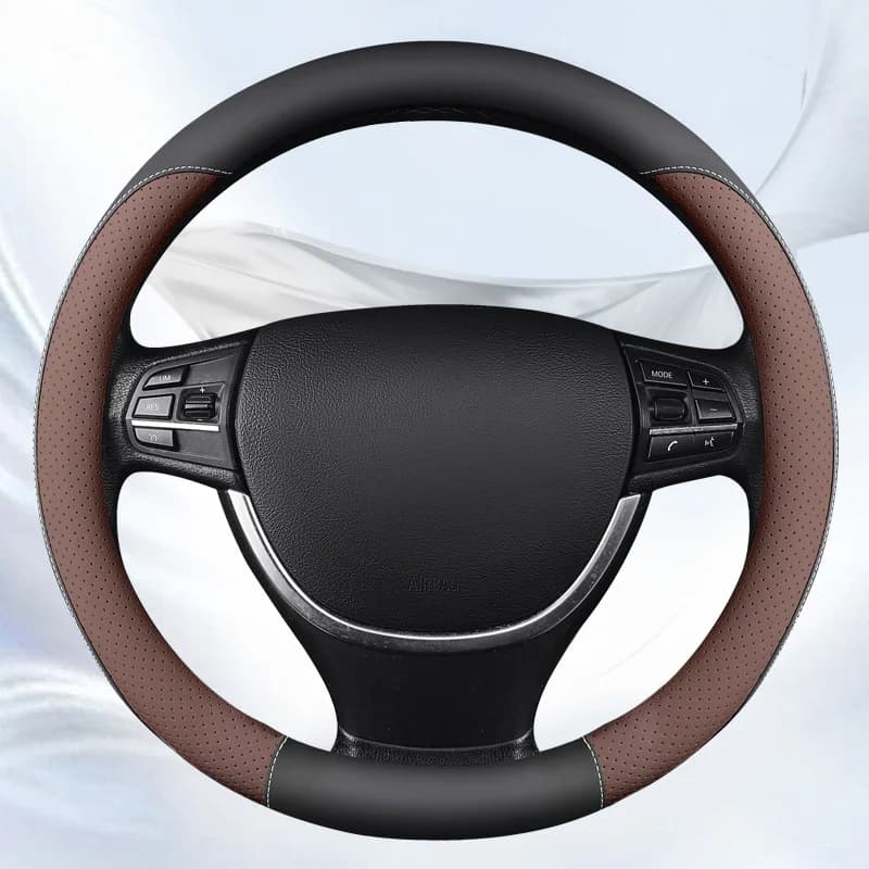 Car Steering Wheel Covers Cowhide Suede Steering Wheel Cover Wrap Universal 37-38cm Breathable Steering Covers Car Accessories