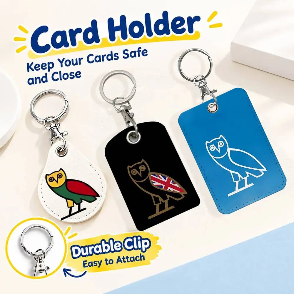 FOR D-Drake O-OVO Keychain Card Holder Leather Keeps ID Cash Keys Cards Ready for Work School Travel Daily Errands