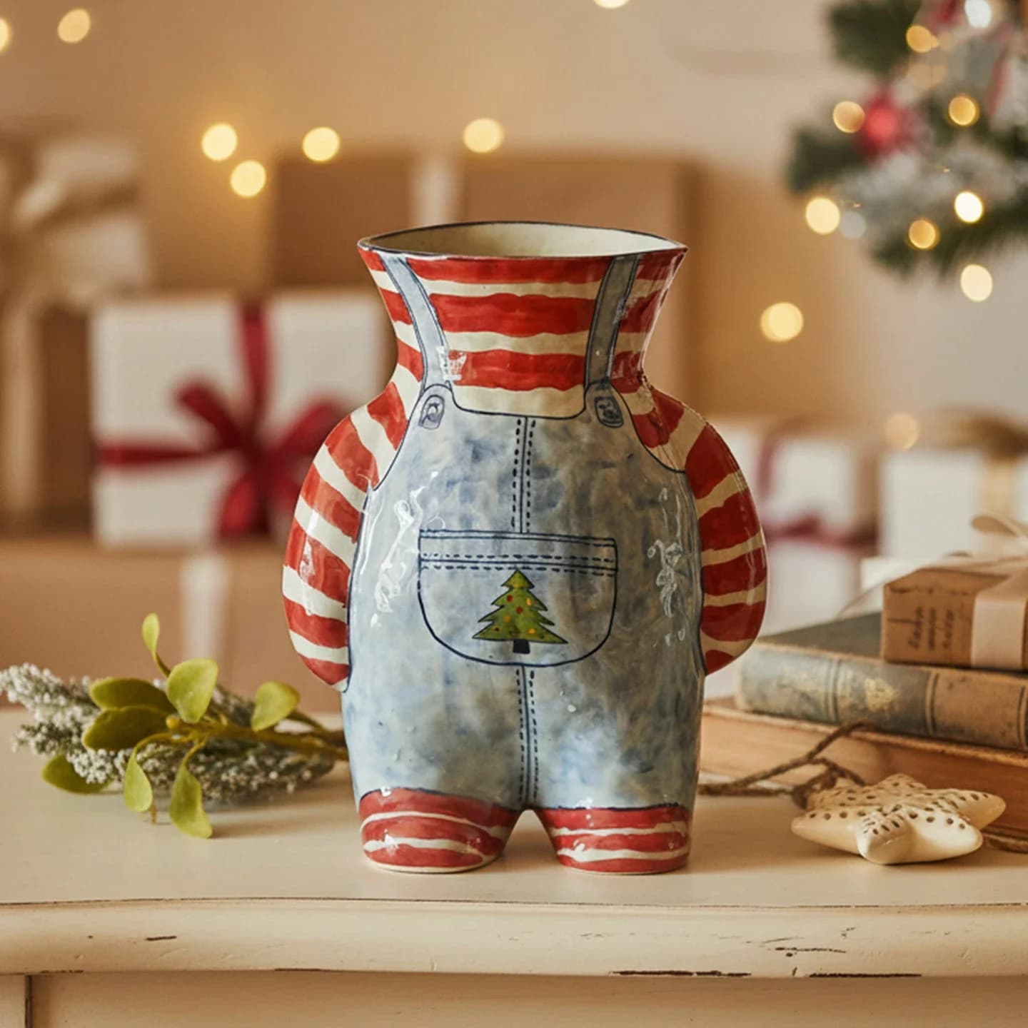 Christmas Decorative Ceramic Vase Hydroponic Flowers Hand-painted Creative Flower Vase Retro Living Room Entrance Tabletop Decor