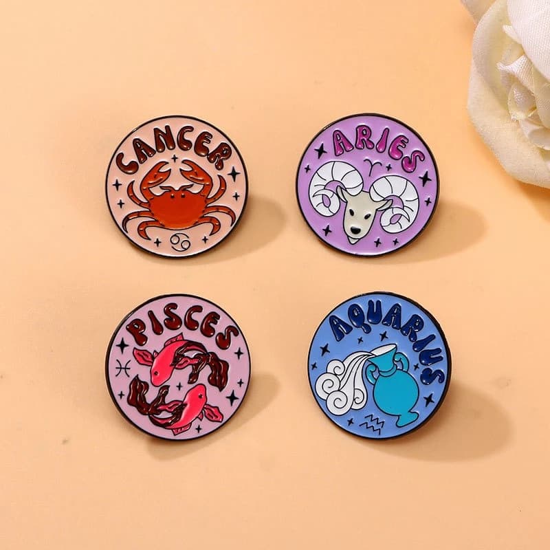 Creative Cartoon Constellation Brooch Aquarius Cancer Aries Pisces Metal Badge Pin DIY Clothing Bags Hat T-shirt Accessories