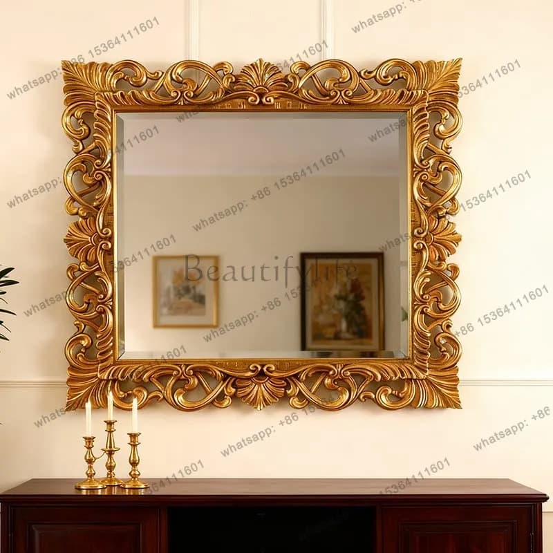 Bathroom wall hanging square makeup mirror hotel villa entrance restaurant retro decorative mirror