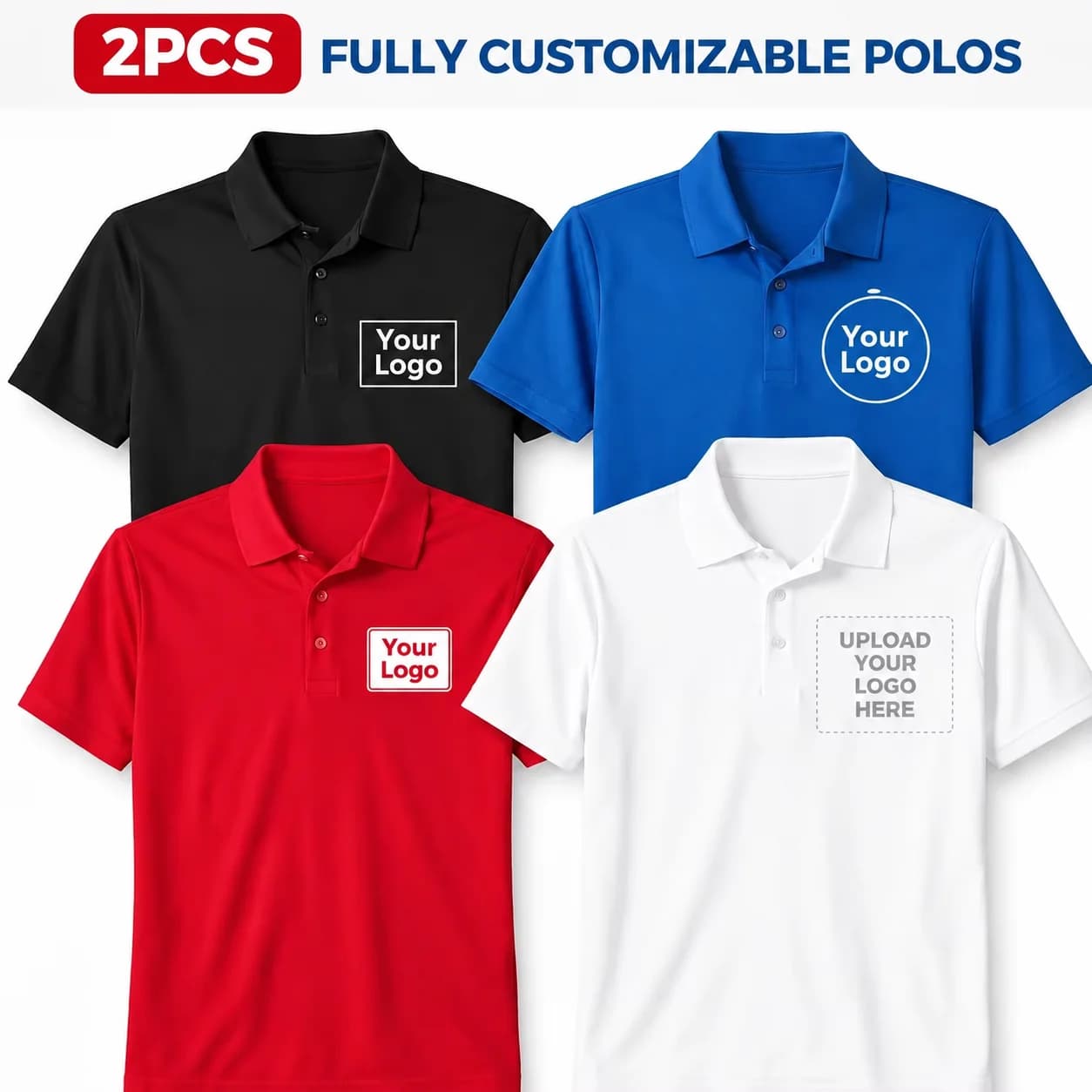 Personalized Polo Shirts 2PCS Custom Logo Combed Cotton Short Sleeve for Men Women Club Staff Uniforms Group Events Teamwear