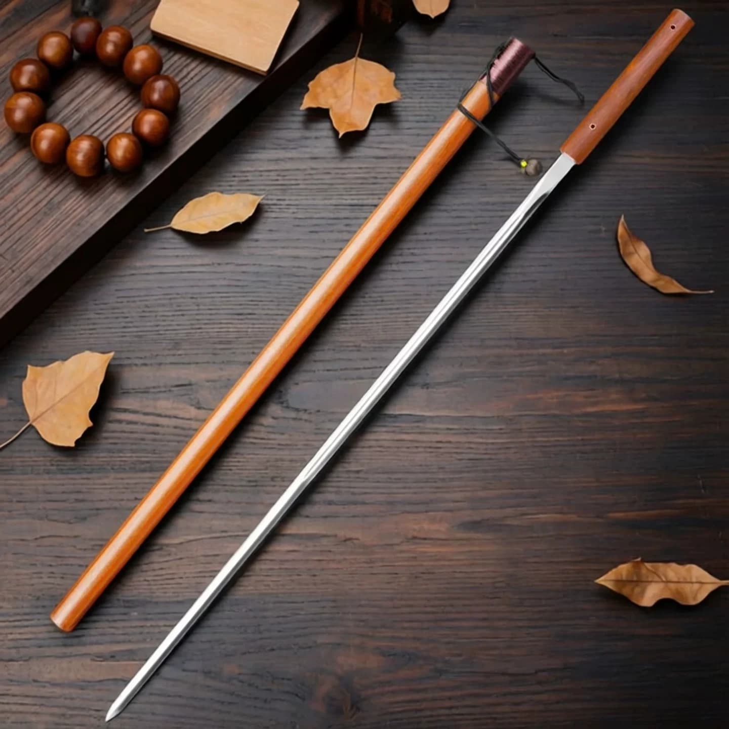 Ornamental Slender Hidden Stick Sword Manganese Steel Ultra Thin Blade Solid Natural Wood Handle Scabbard Free Black Sword Stand