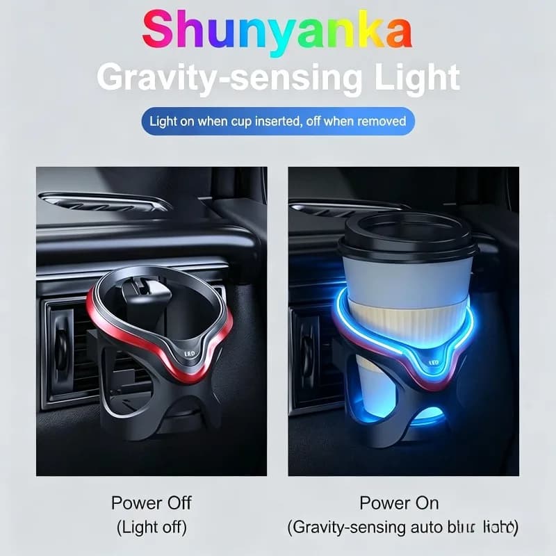 Universal Car Cup Holder with LED Multifunctional Adjustable Air Vent Beverage Holder Drink Stand for Water Bottle Coffee Can