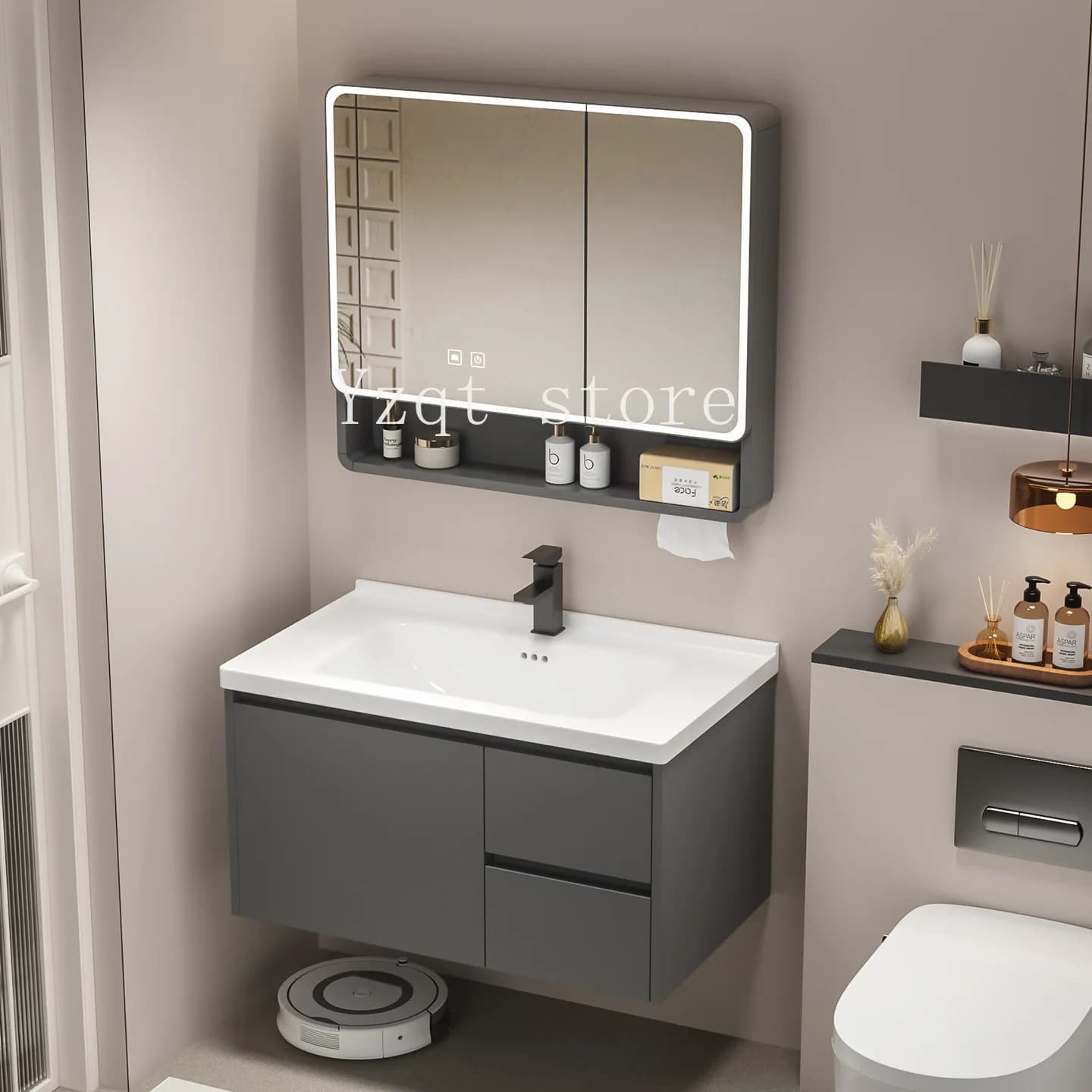 Honeycomb aluminum alloy bathroom cabinet combination integrated ceramic basin face wash basin toilet washstand mirror cabinet