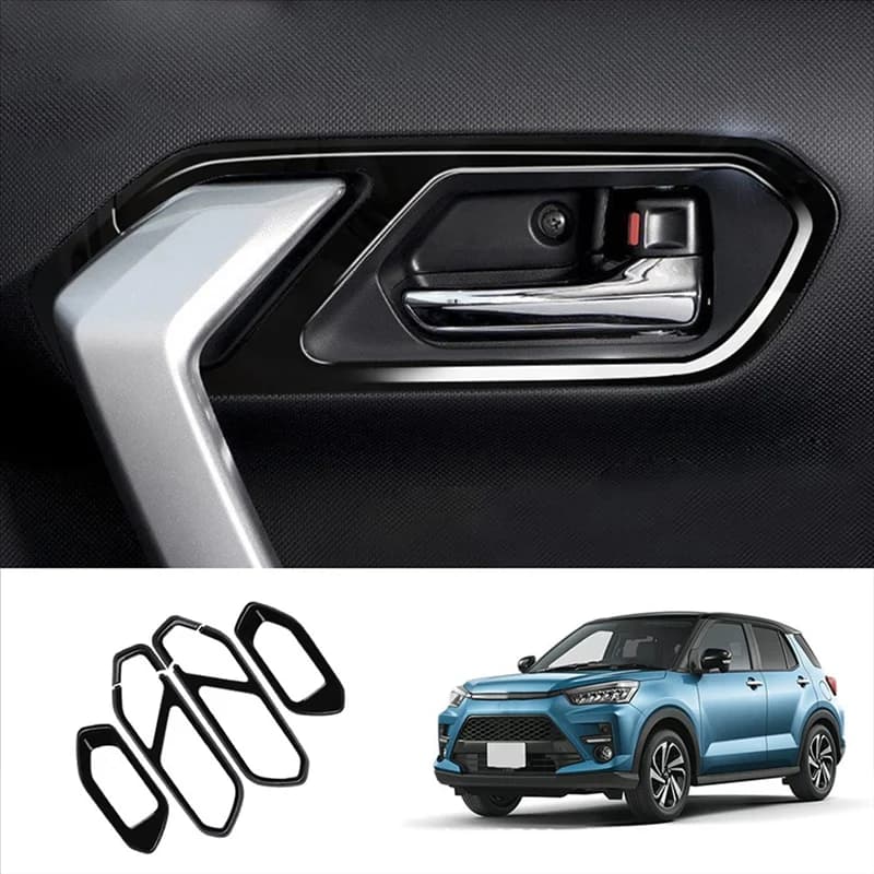 Authentic Bright Black Car Interior Door Handle Bowl Panel Frame Cover Trim Sticker For Toyota Raize/GR 2020-2022 Replacement