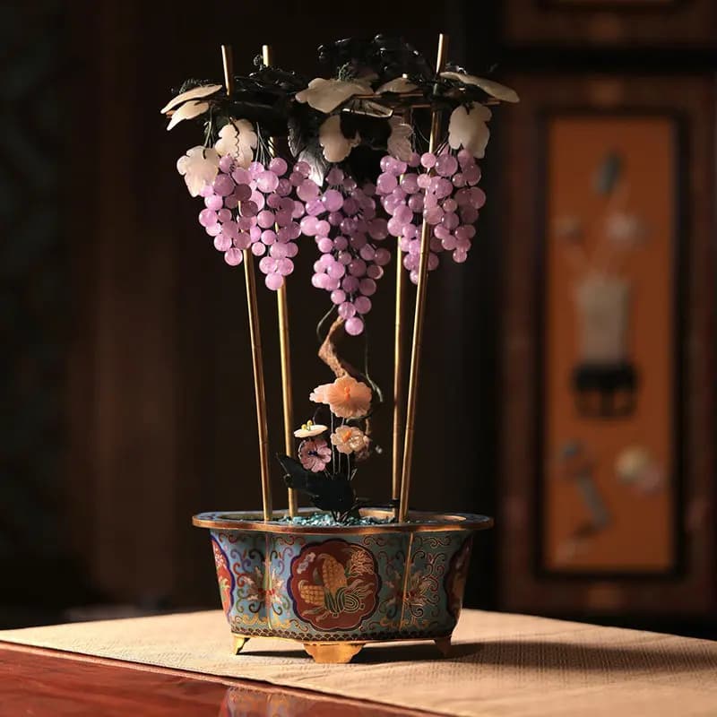 Cloisonne Bogu pattern Begonia basin Amethyst grape Bonsai Wenwan collection ornament decoration